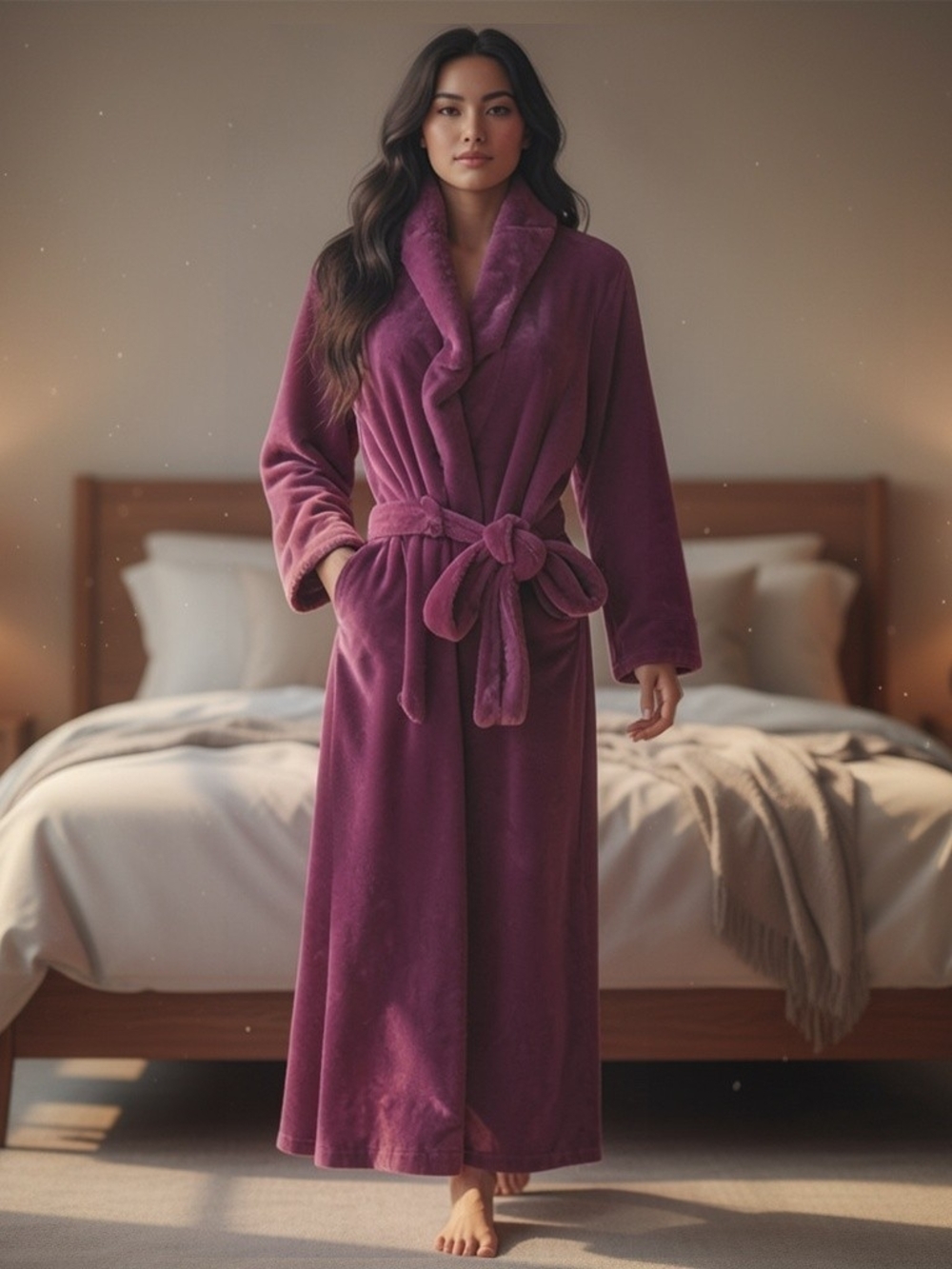 Amazon Plush Full-Length Hooded Robe in Plum